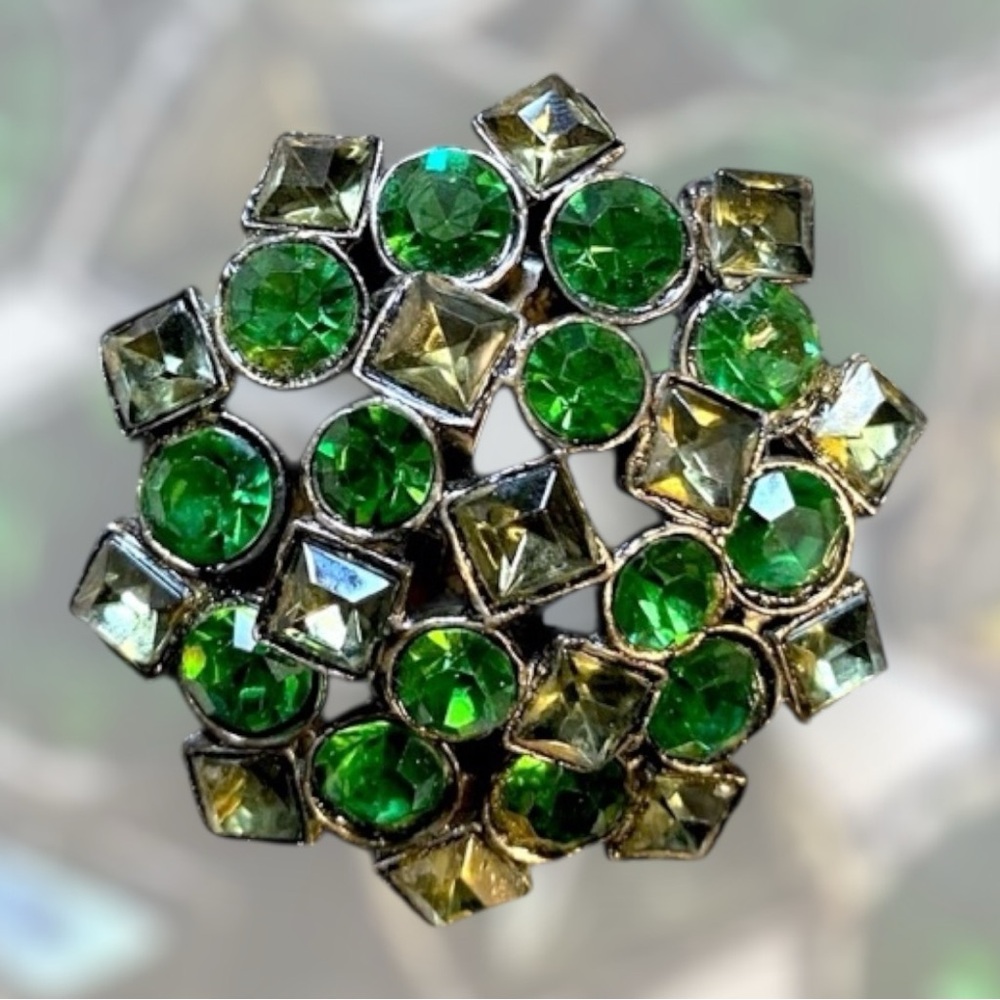 Rhinestone Starburst Brooch, Green Glass, Vintage